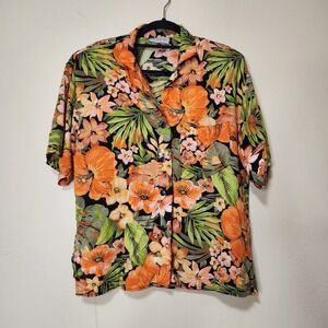 Vintage Pliers Hawaiian Orange‎ Button Up Womens Size S/M